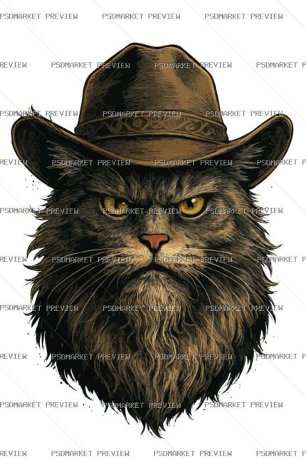 Cowboy Cat Vector Print — PSD template preview