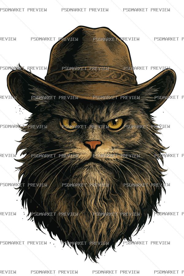 Cowboy Cat Vector Print — PSD template preview