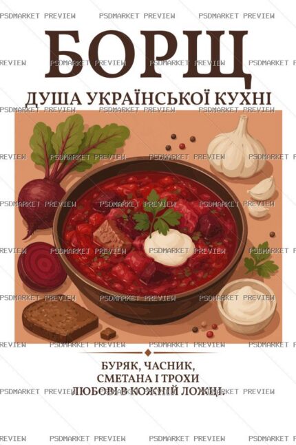 Ukrainian Borscht Soul of Cuisine Vector Print — PSD template preview