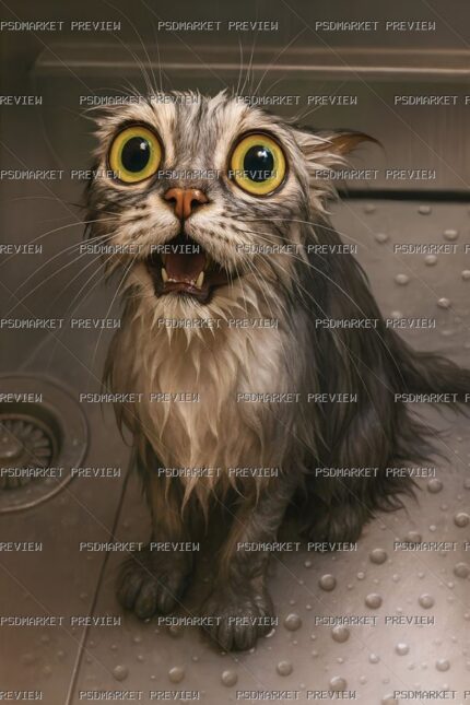 Wet Cat Meme Print — PSD template preview