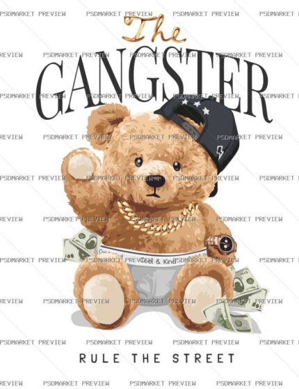 The Gangster Bear Print Design – AI File — PSD template preview