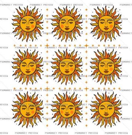 Vintage Sun Faces Pattern Print – AI File protected preview