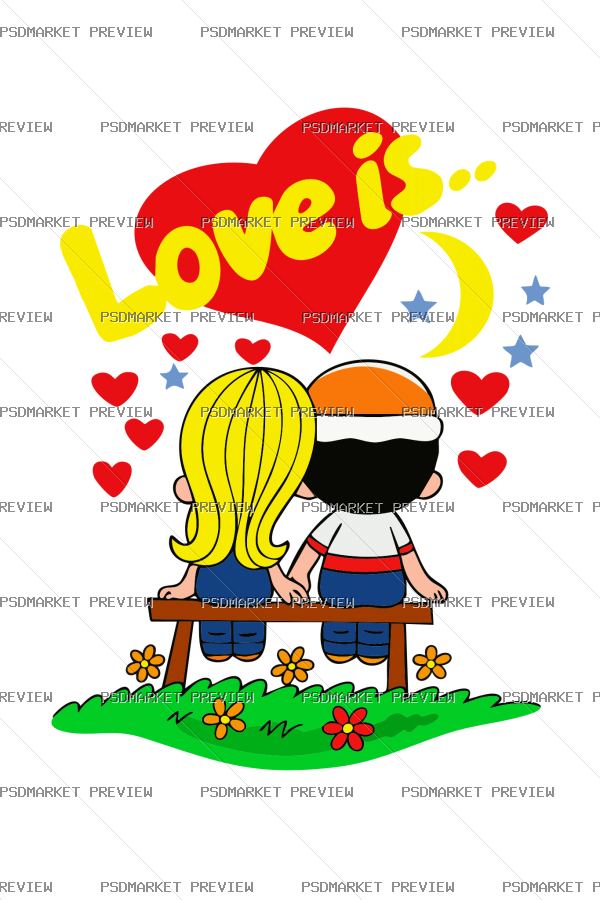 Love Is Couple Cartoon Vector Print — PSD template preview