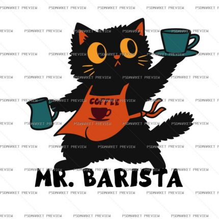 Mr. Barista Coffee Cat Vector Print — PSD template preview
