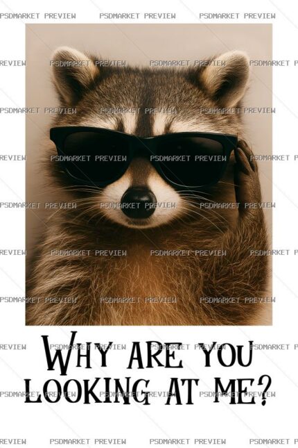 Why Are You Looking at Me Raccoon Print — PSD template preview