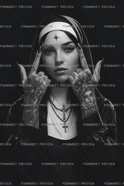 Tattooed Nun Gothic Print Design – PNG — PSD template preview