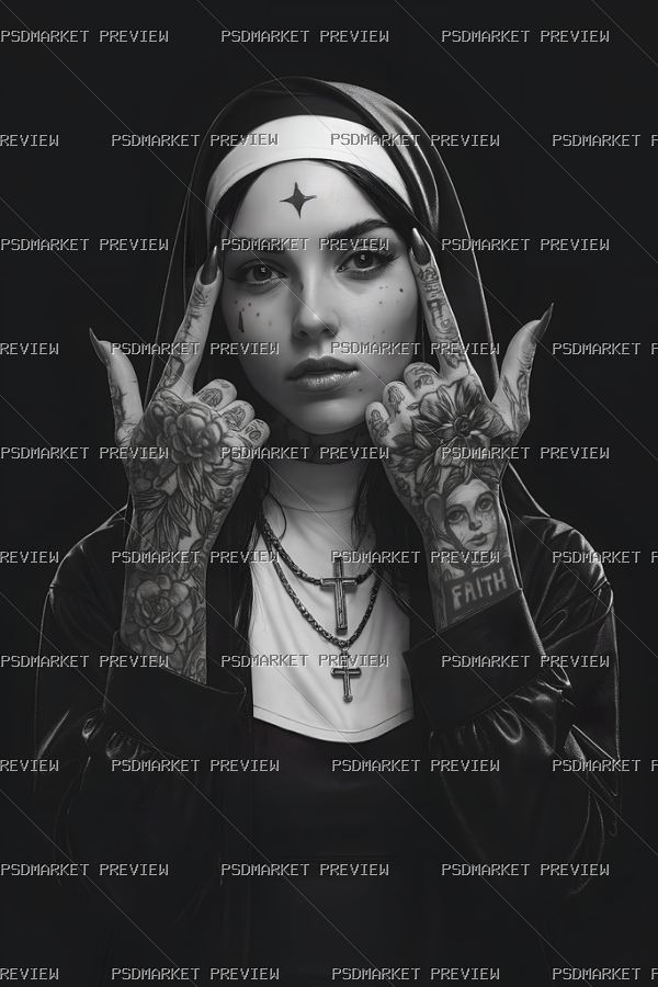 Tattooed Nun Gothic Print Design – PNG — PSD template preview