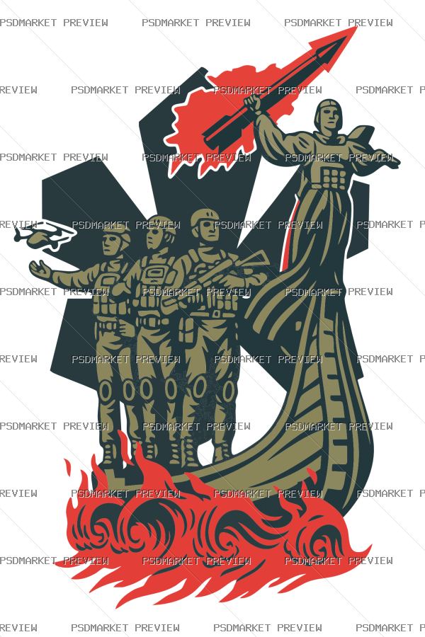 Ukrainian Cossack Warrior Vector Print — PSD template preview