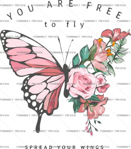 Butterfly Flowers Freedom Vector Print — PSD template preview