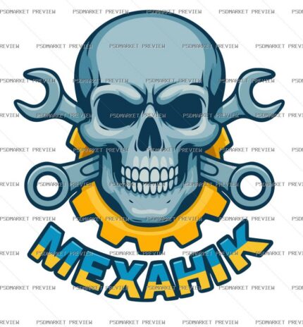 Mechanic Skull Vector Print protected preview