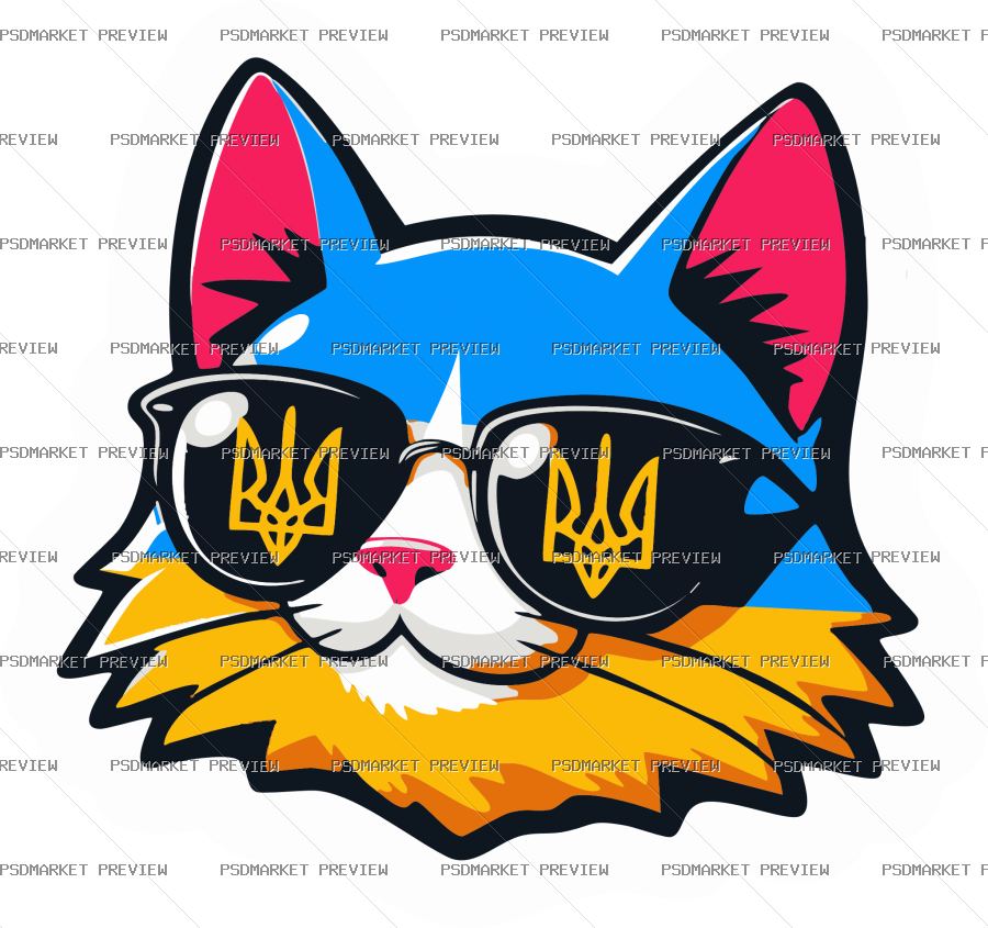 Ukrainian Trident Cat Vector Print — PSD template preview