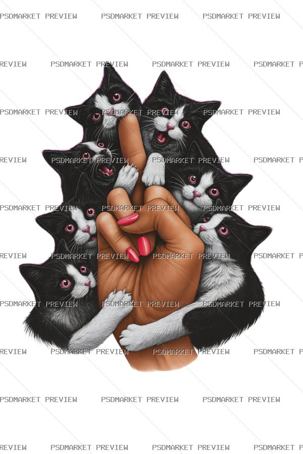 Cat Love Middle Finger Print Design – PNG — PSD template preview