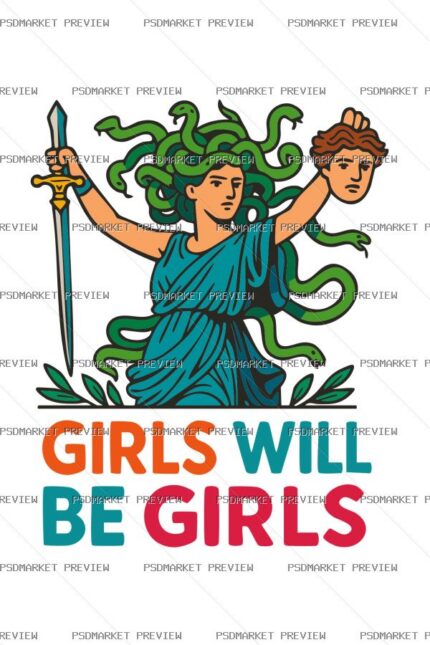 Girls Will Be Girls Knight Women Vector Print — print design preview