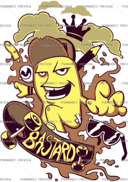 Banana Skater Vector Print — PSD template preview
