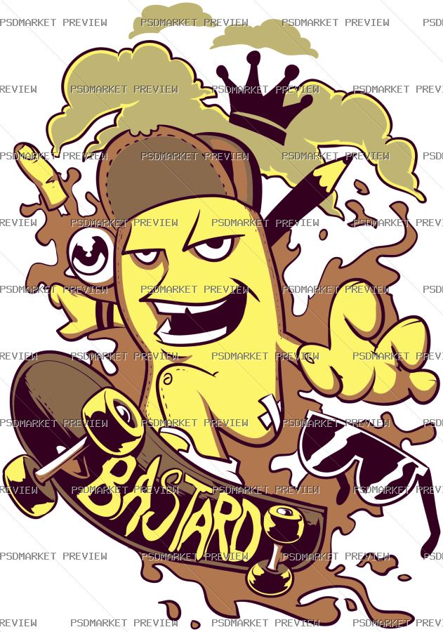 Banana Skater Vector Print — PSD template preview