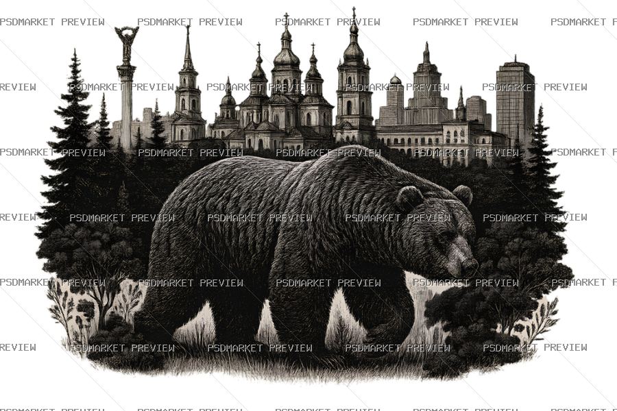 Kyiv Bear Skyline Print — PSD template preview