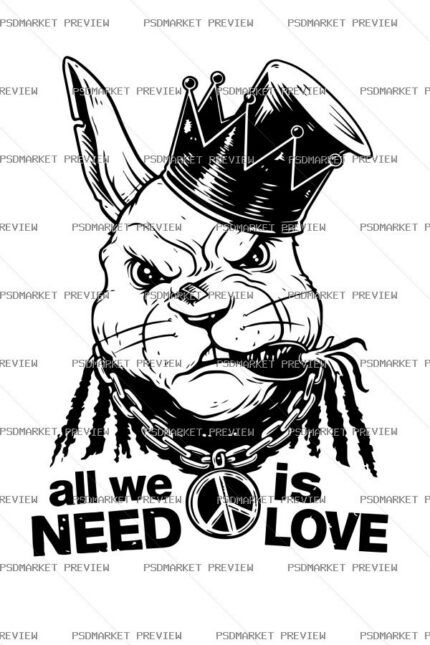 Punk Rabbit “ALL WE NEED IS LOVE” Print Design – AI File — PSD template preview