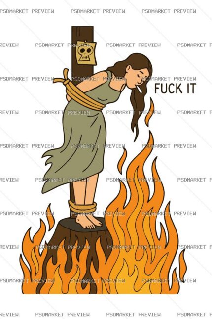 Fuck It Witch on Fire Dark Humor Print – AI File — PSD template preview