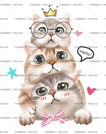 Cute Royal Cats Print — print design preview