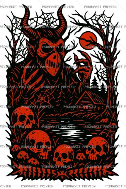 Demonic Forest Vector Print — PSD template preview