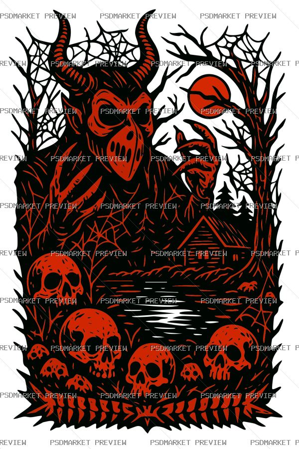 Demonic Forest Vector Print — PSD template preview