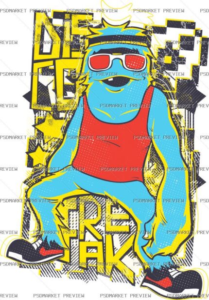 Streetwear Graffiti Character Vector Print — print design preview