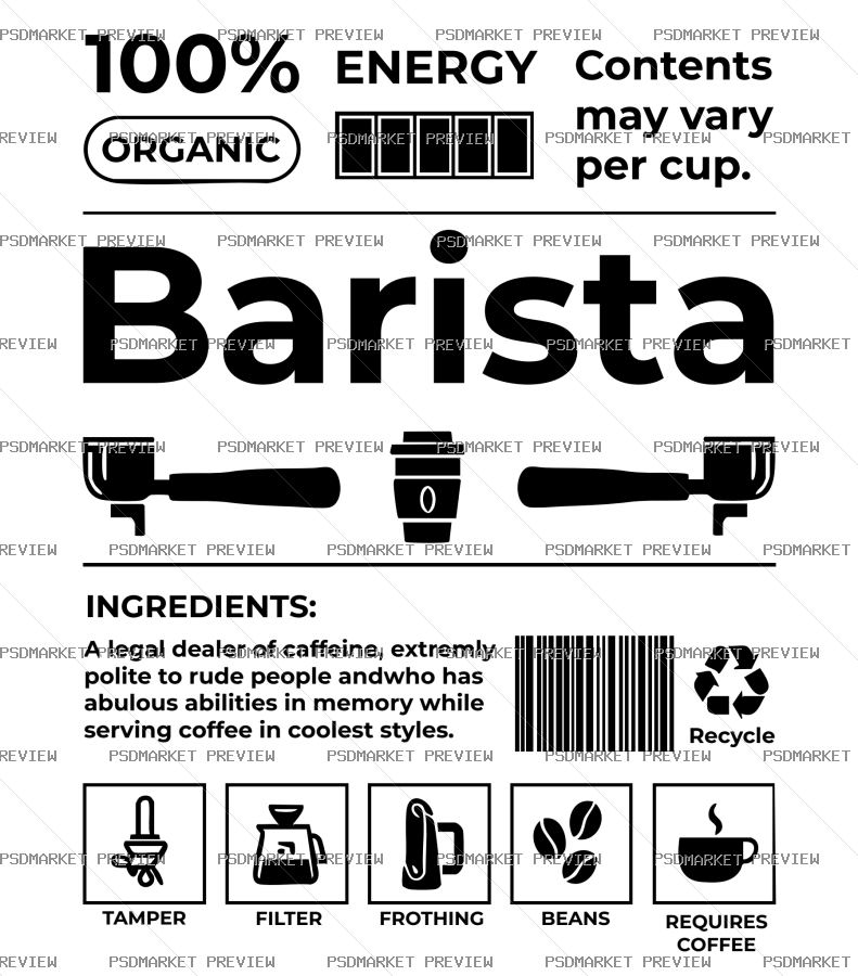 Barista Product Label Vector Print — PSD template preview