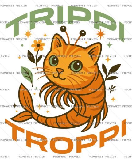 Trippi Troppi Cat Vector Print — PSD template preview