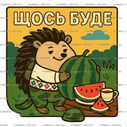 Ukrainian Something Will Happen Hedgehog Vector Print — PSD template preview