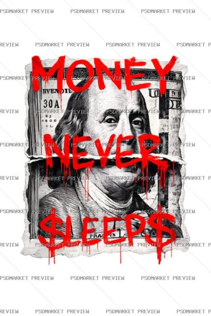 Money Never Sleeps Dollar Art Print – PNG — PSD template preview