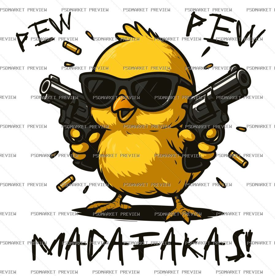 Pew Pew Chick Vector Print — PSD template preview