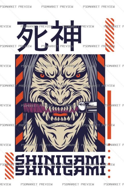 Shinigami Anime Demon Print Design – AI File protected preview