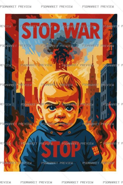 Stop War Child Poster Print – AI File — PSD template preview