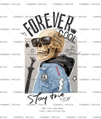 Forever Cool Portrait Vector Print — print design preview