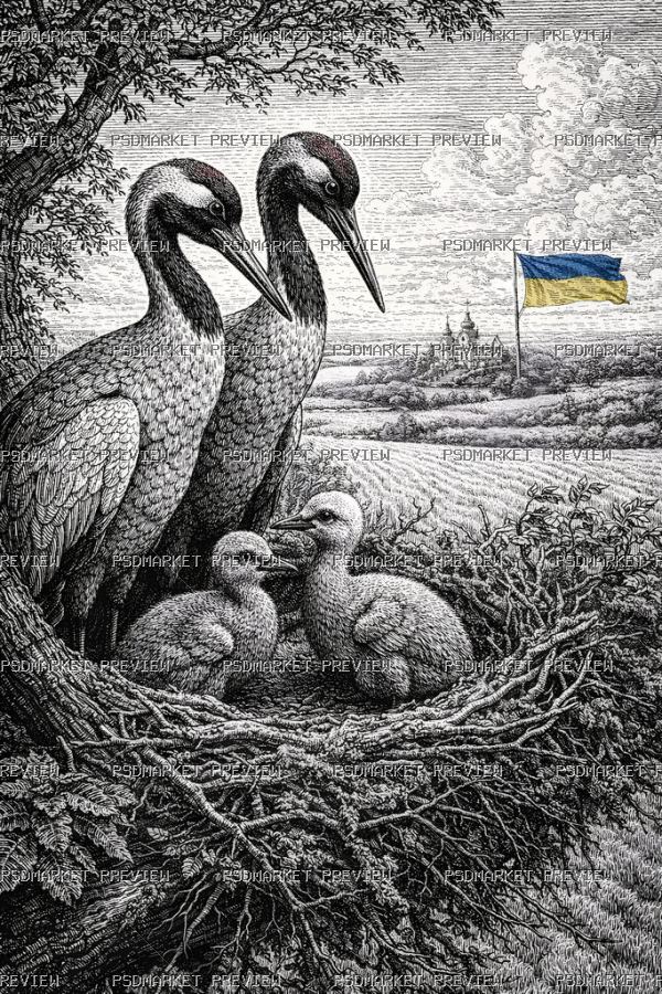 Ukrainian Storks Family Symbol Print — PSD template preview