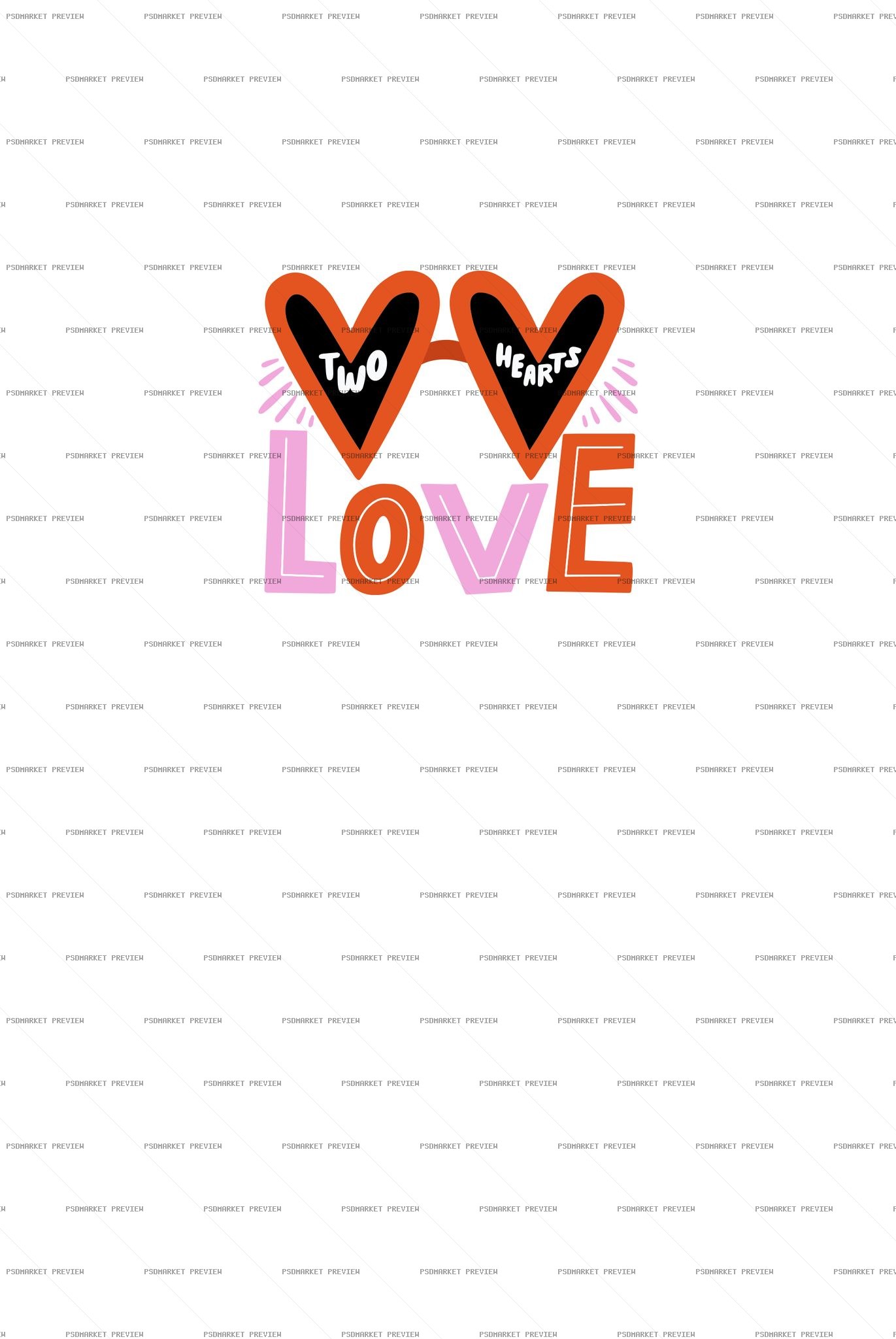 Two Hearts Love Wordmark PSD Print — print design preview