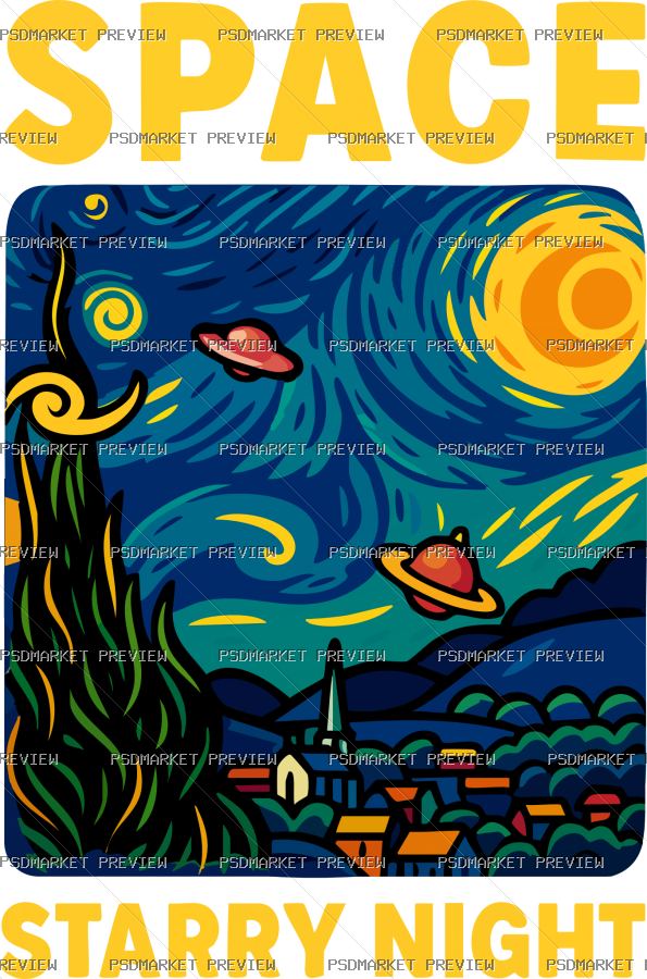 Space Starry Night Vector Print — PSD template preview