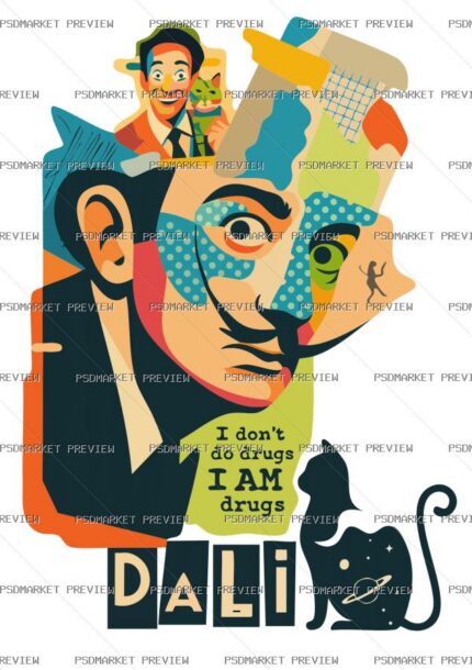 Dali Cat Art Vector Print — print design preview