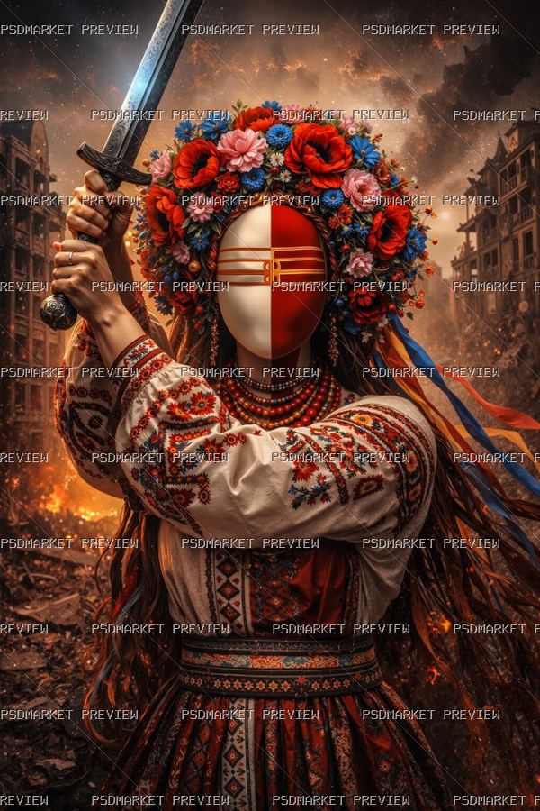 Motanka Warrior with Sword Print — PSD template preview