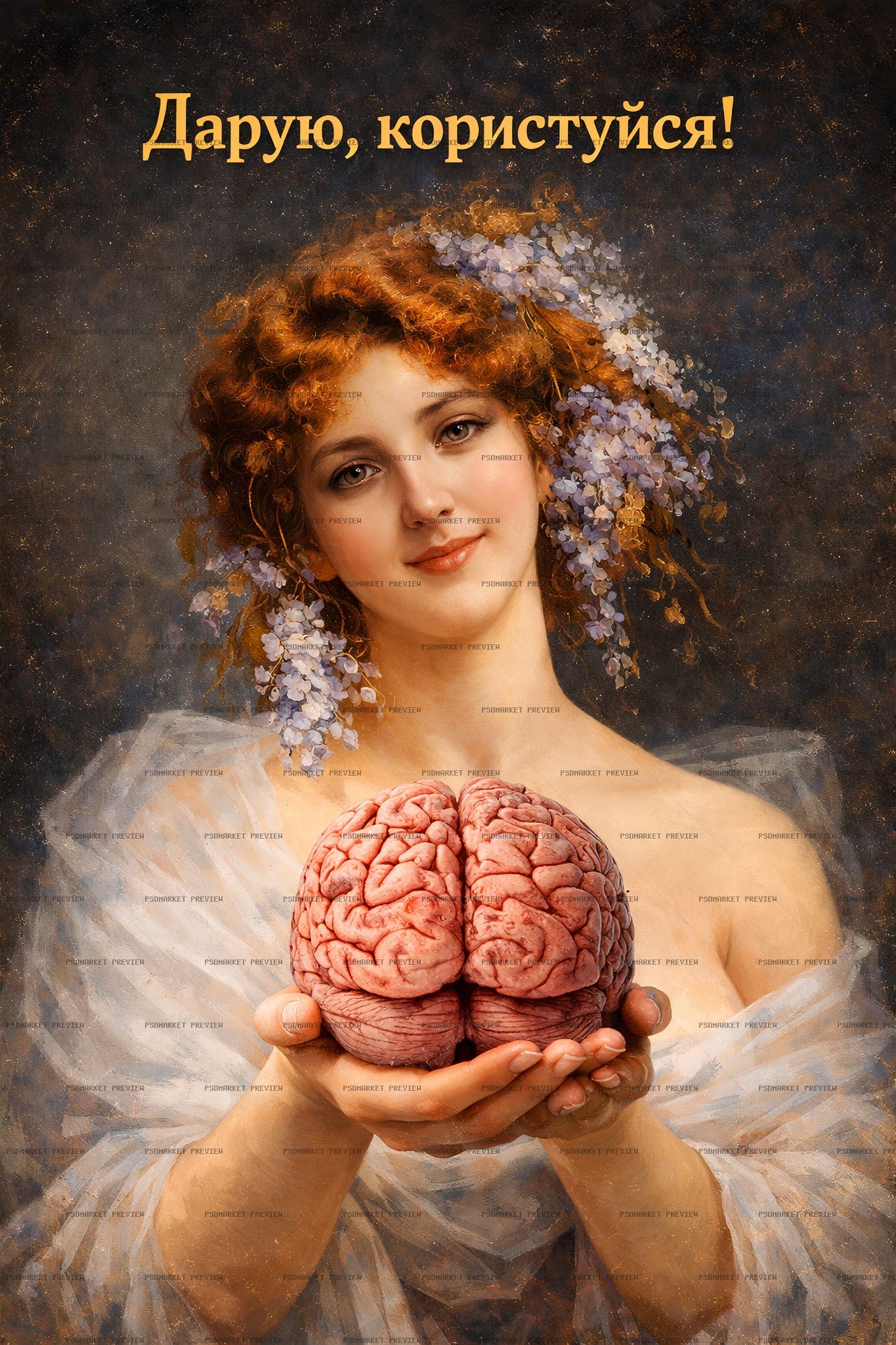 I Give You a Brain Vintage Portrait PSD Print — print design preview