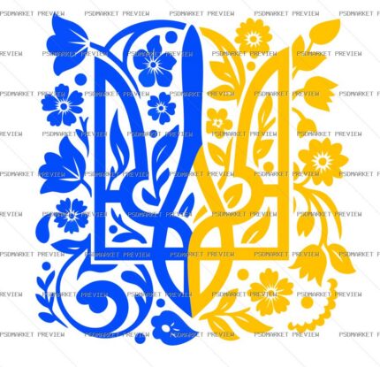 Ukrainian Trident Floral Ornament Vector Print — PSD template preview