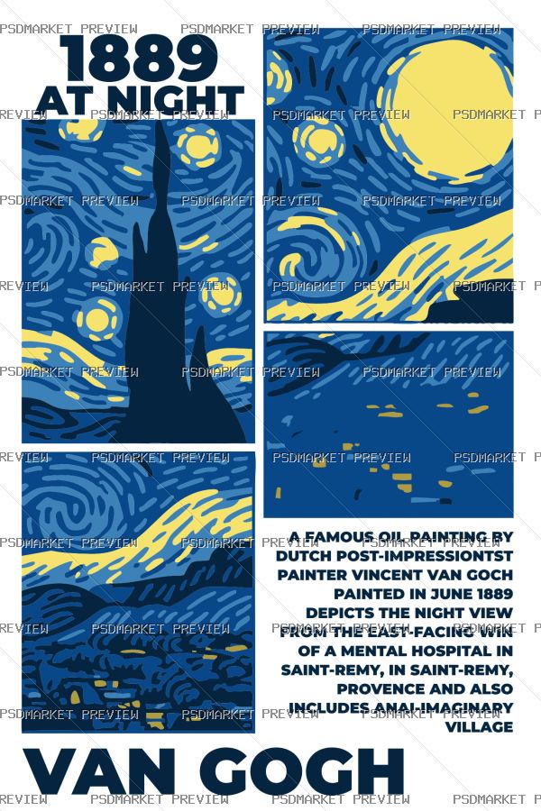 Van Gogh Starry Night Vector Print — print design preview
