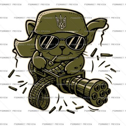 Combat Cat Vector Print — print design preview