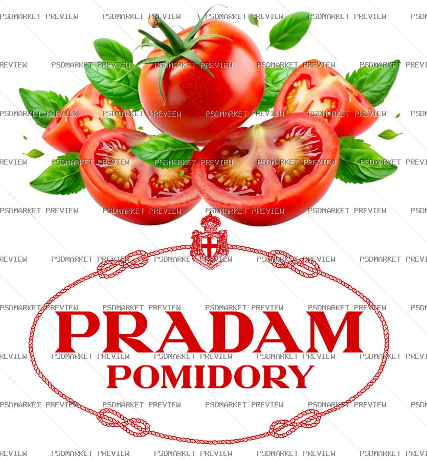 Prada Pomidory Tomato Parody Vector Print — PSD template preview