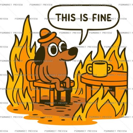This Is Fine Dog Fire Print – AI File — PSD template preview