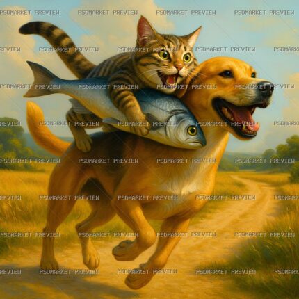 Cat Rides Dog Print — print design preview