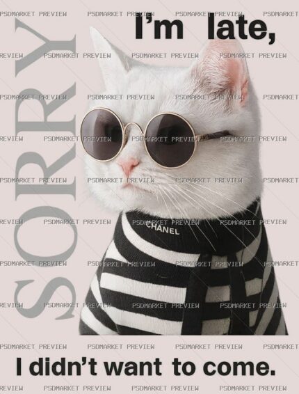 Sorry I’m Late Cat Print Design – JPG — PSD template preview