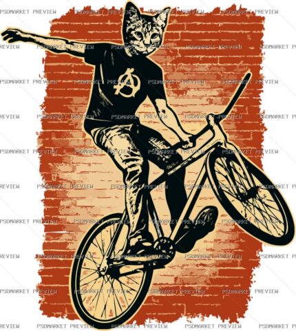 Cat on a Bicycle Vector Print protected preview