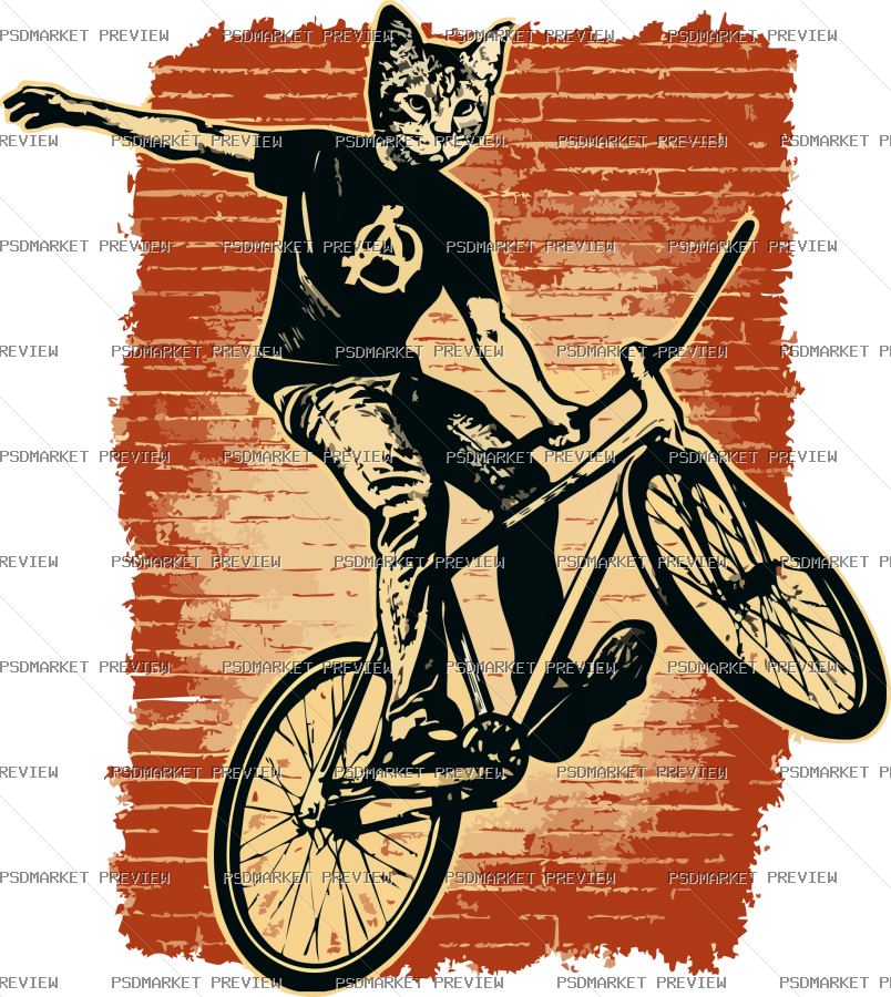 Cat on a Bicycle Vector Print — PSD template preview