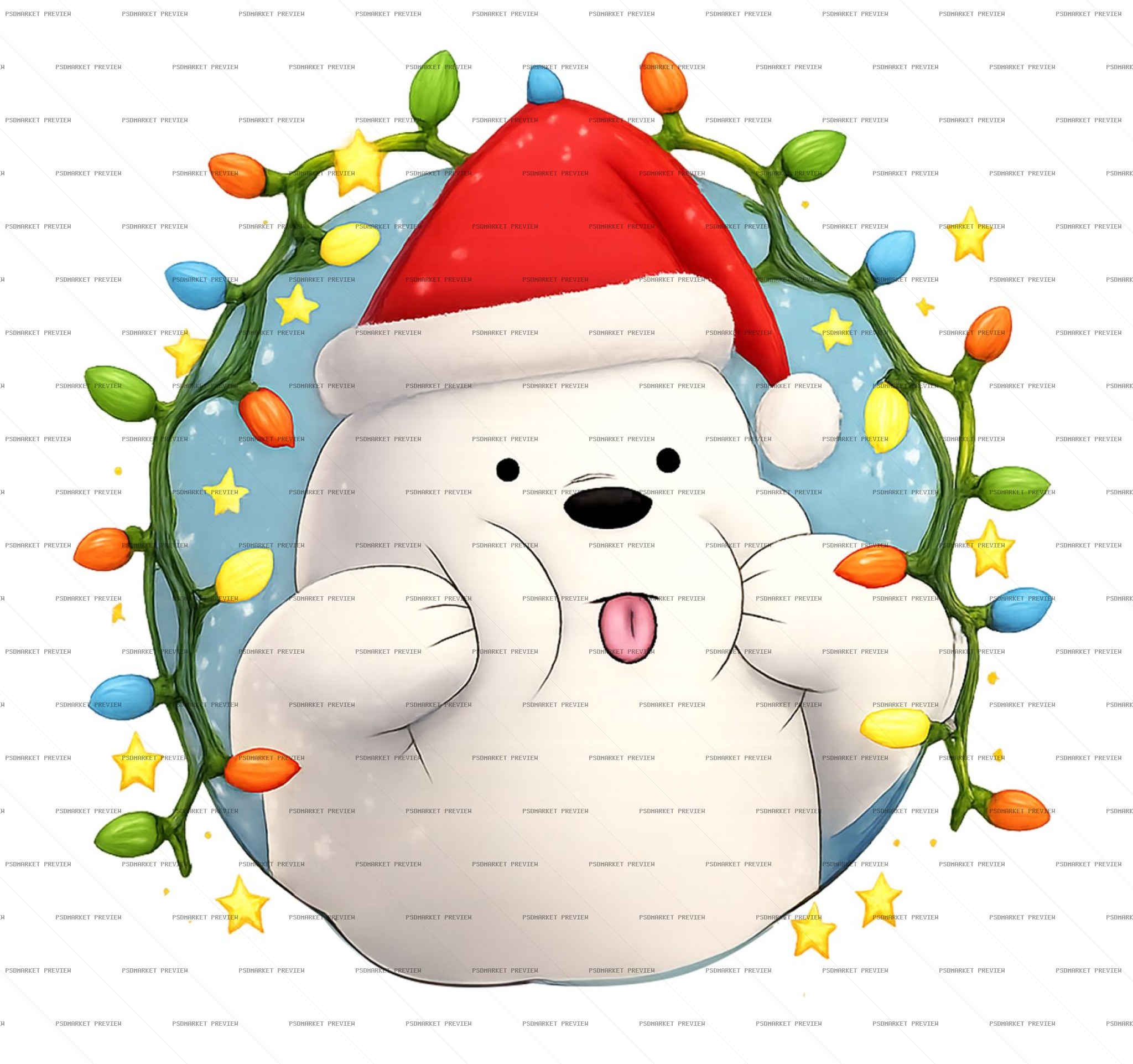 Christmas Polar Bear String Lights PSD Print — print design preview